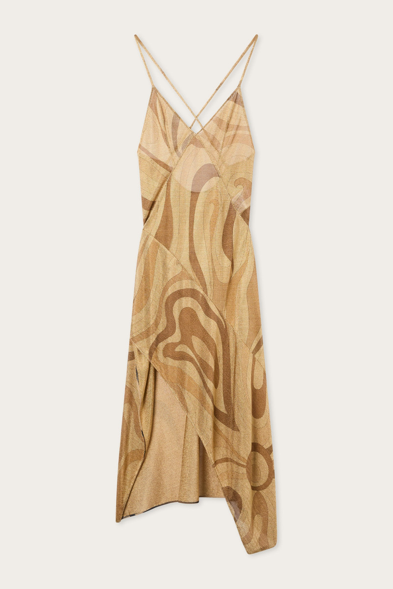 MARMO PRINT LAME V-NECK DRESS 1