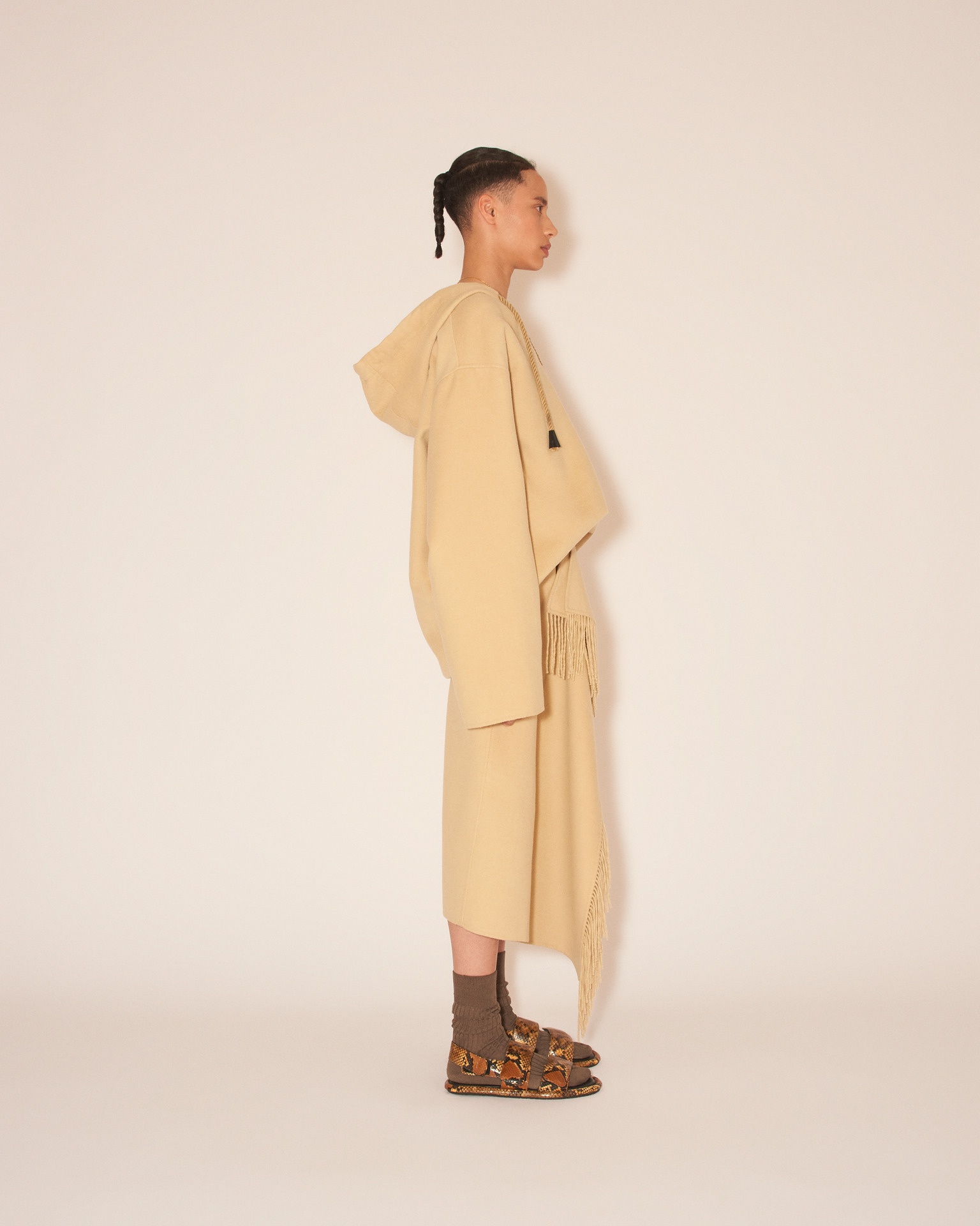 LIZA - Draped wrap light double wool blanket skirt - Creme - 4