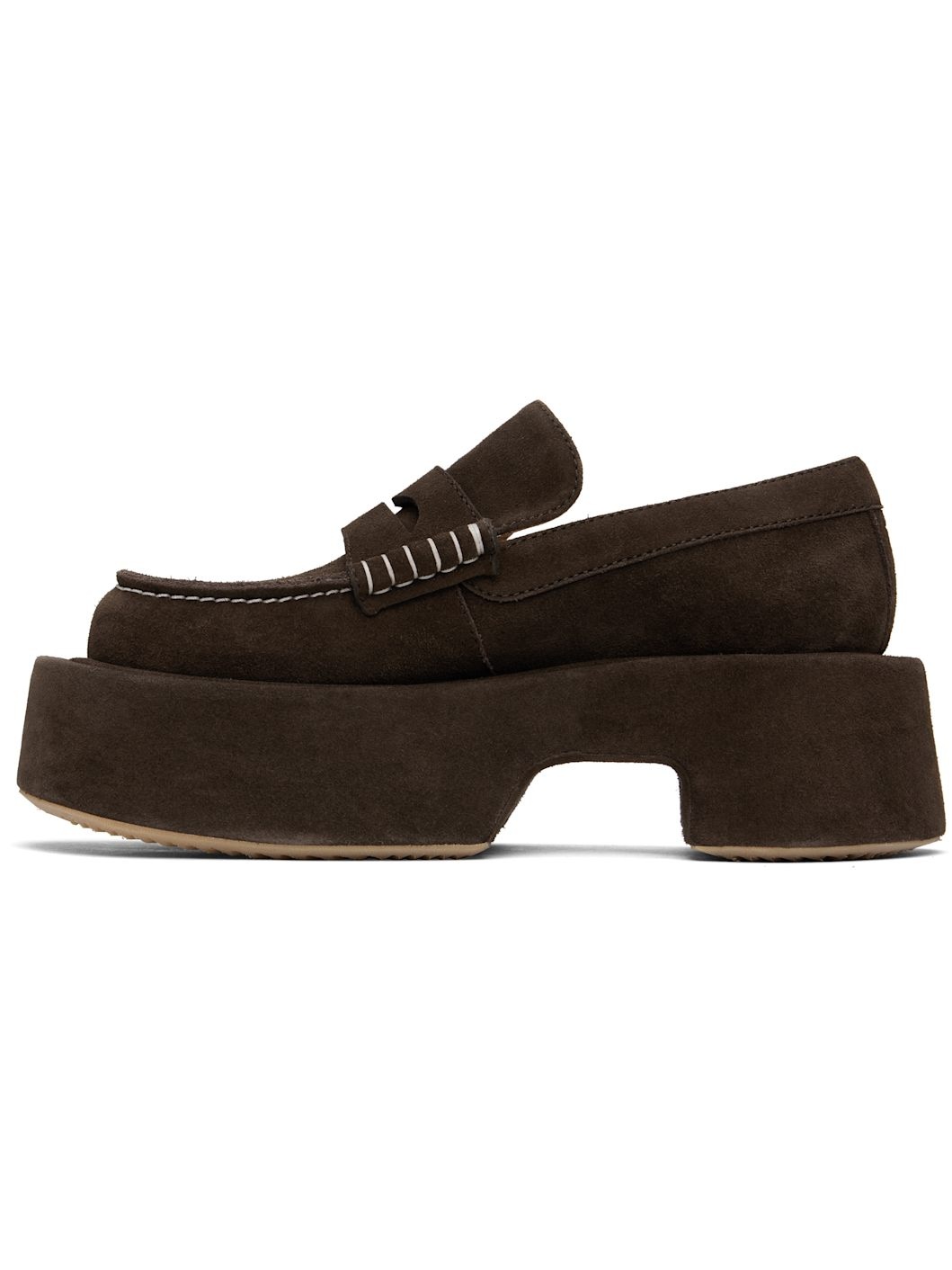 Brown Suede Platform Loafers - 3