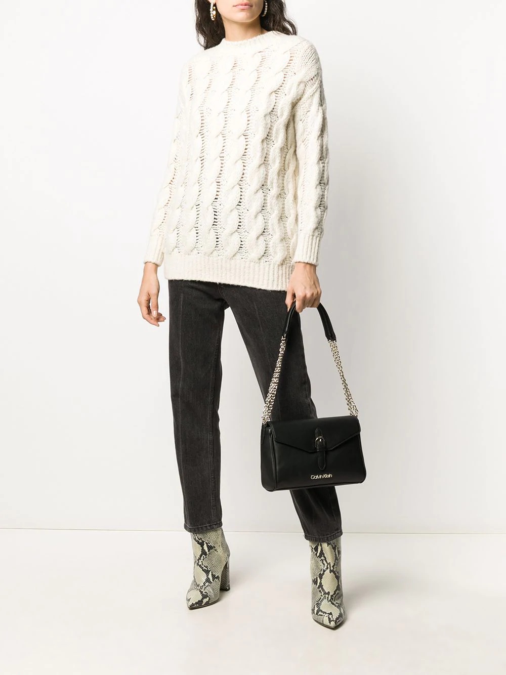 cable-knit crew neck jumper  - 2