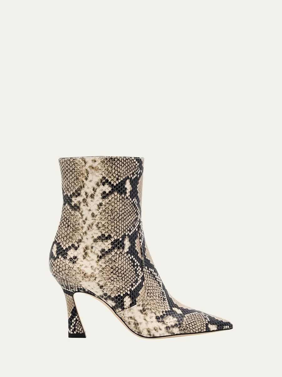 85mm Vinnie Snake-Printed Leather Booties - 1