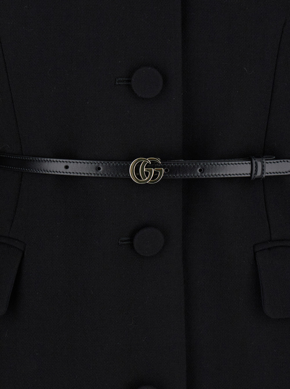 Gucci Women Black Jacket With Classic Collar And Belt With Double G Detail In Leather Woman - 3