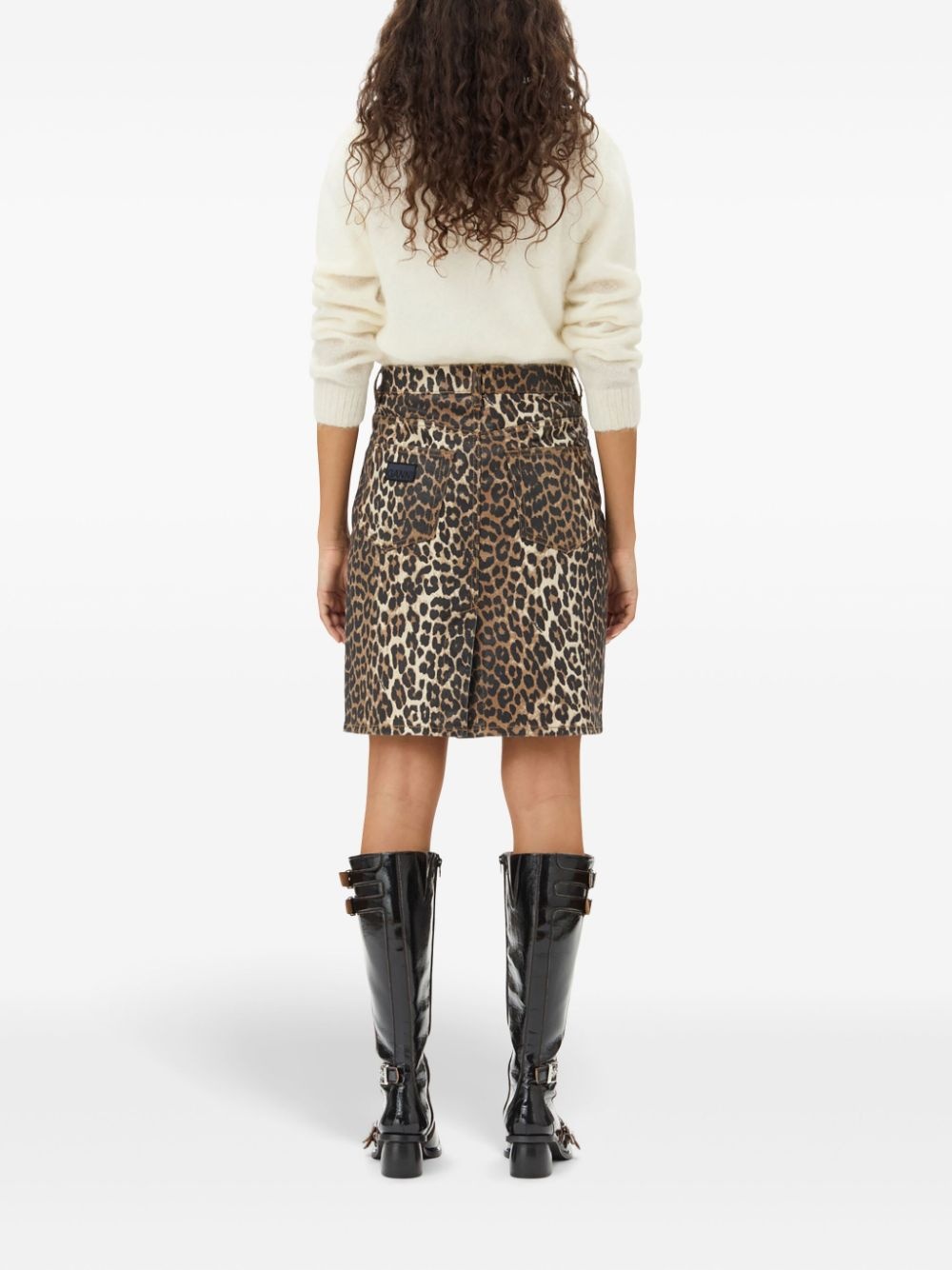 leopard-print denim midi skirt - 4