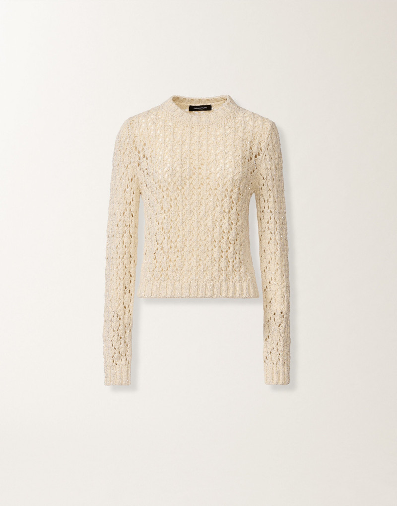 Cotton ribbon sweater with sequins 1