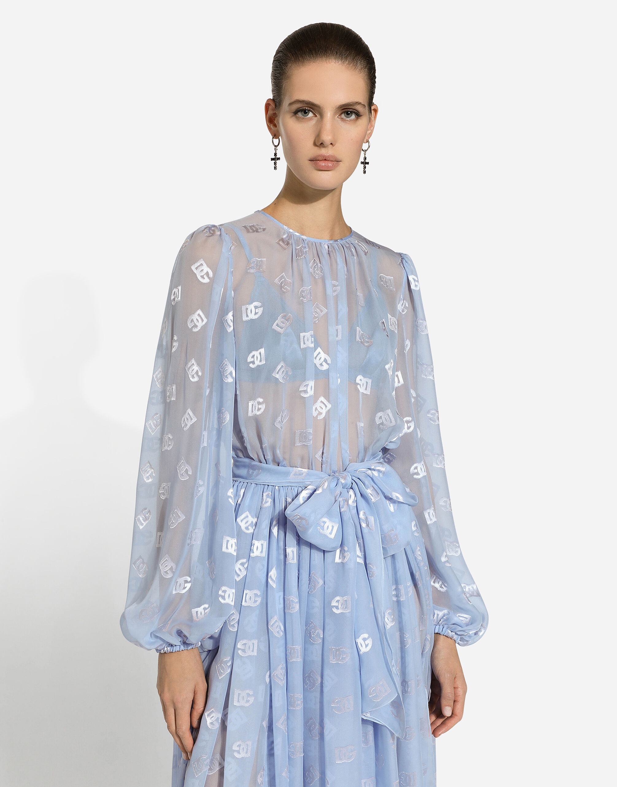 Dévoré silk jacquard calf-length dress with DG logo - 4