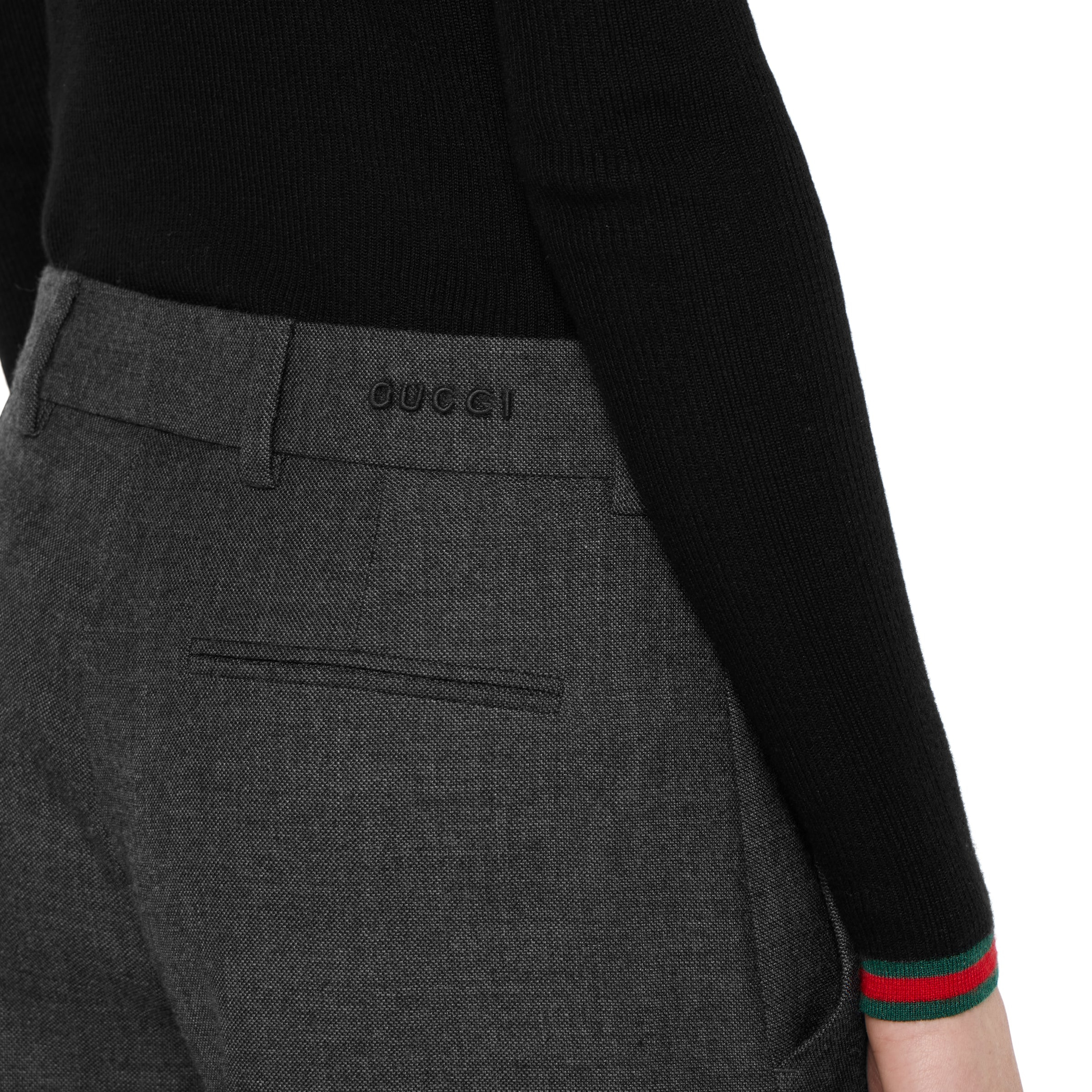 Wool grisaille pants with embroidery - 5