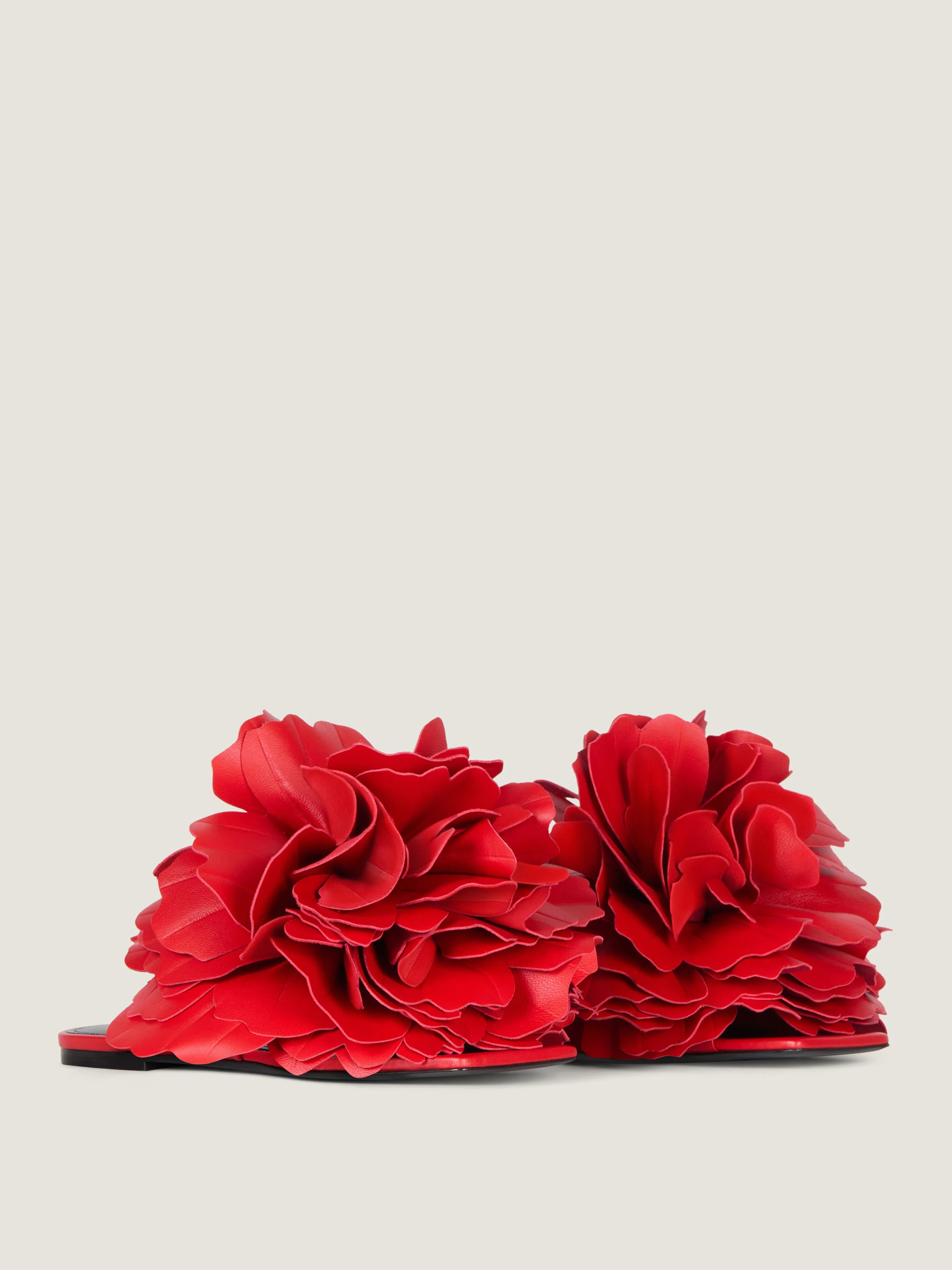 BOUDOIR FLAT MULES IN LEATHER WITH ROSE PETALS - 1