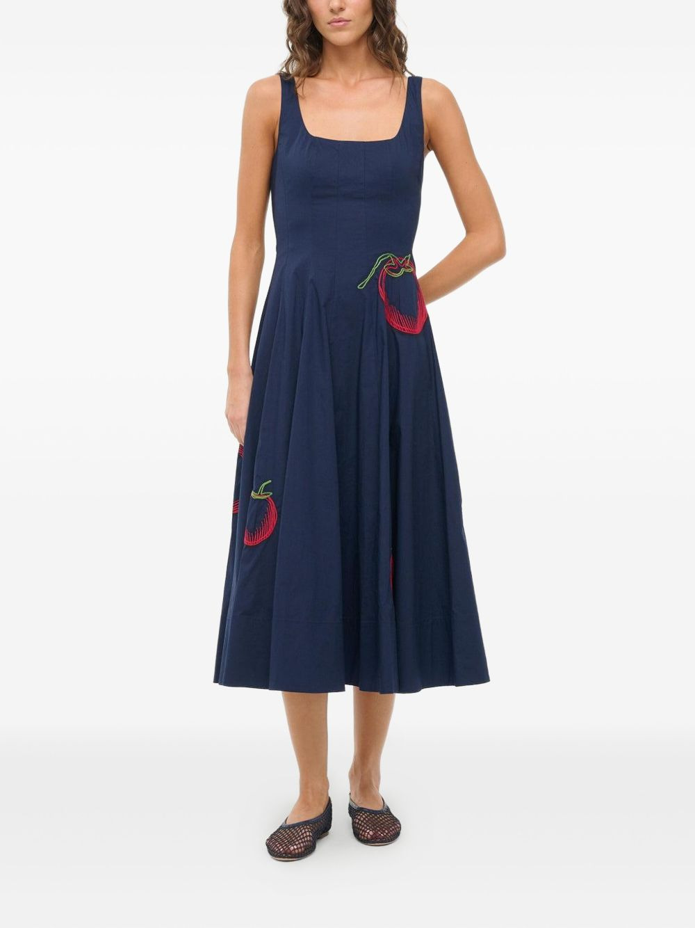 Wells tomato-embroidered midi dress - 2