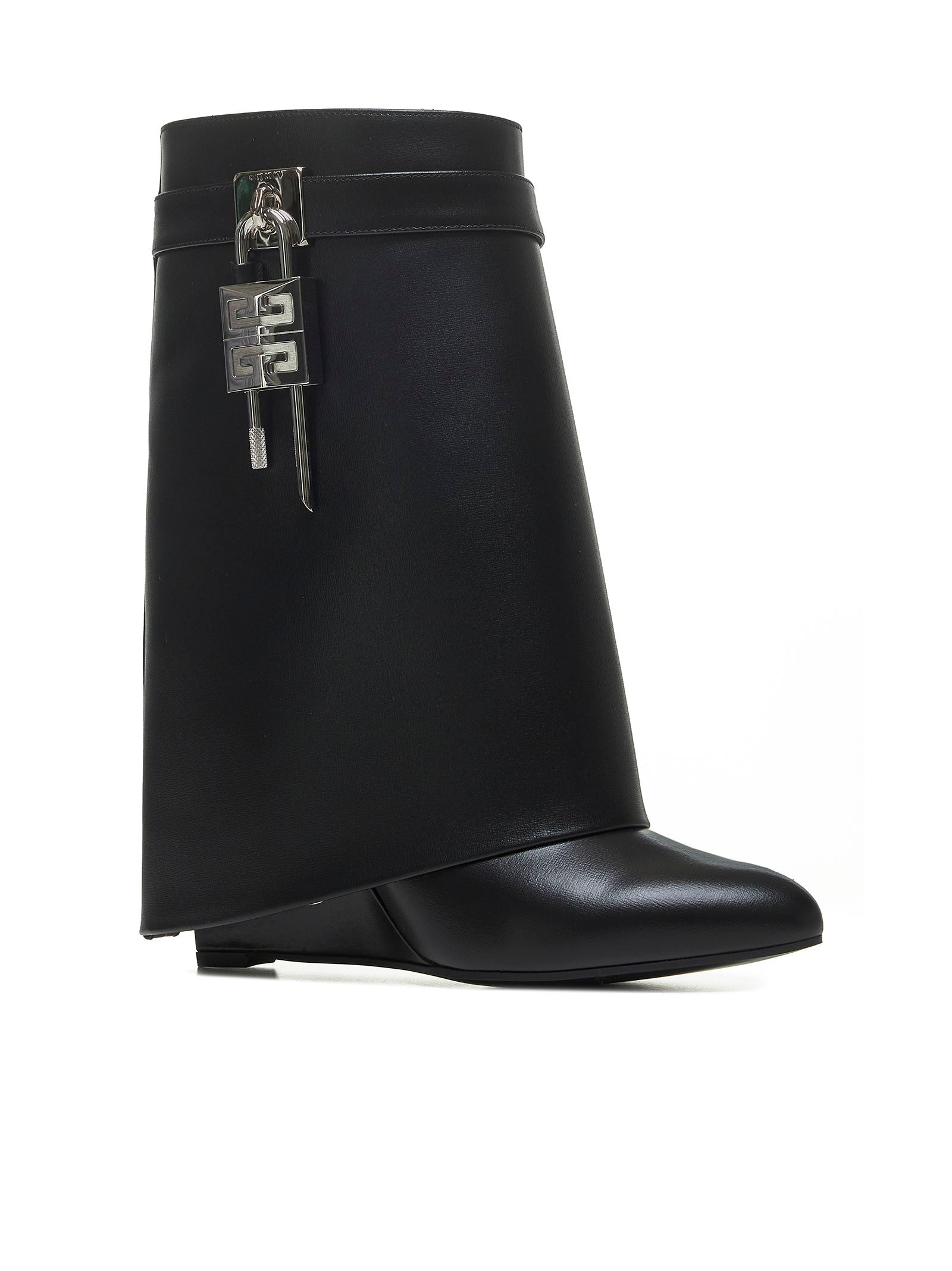 Black leather Shark Lock ankle boots - 2
