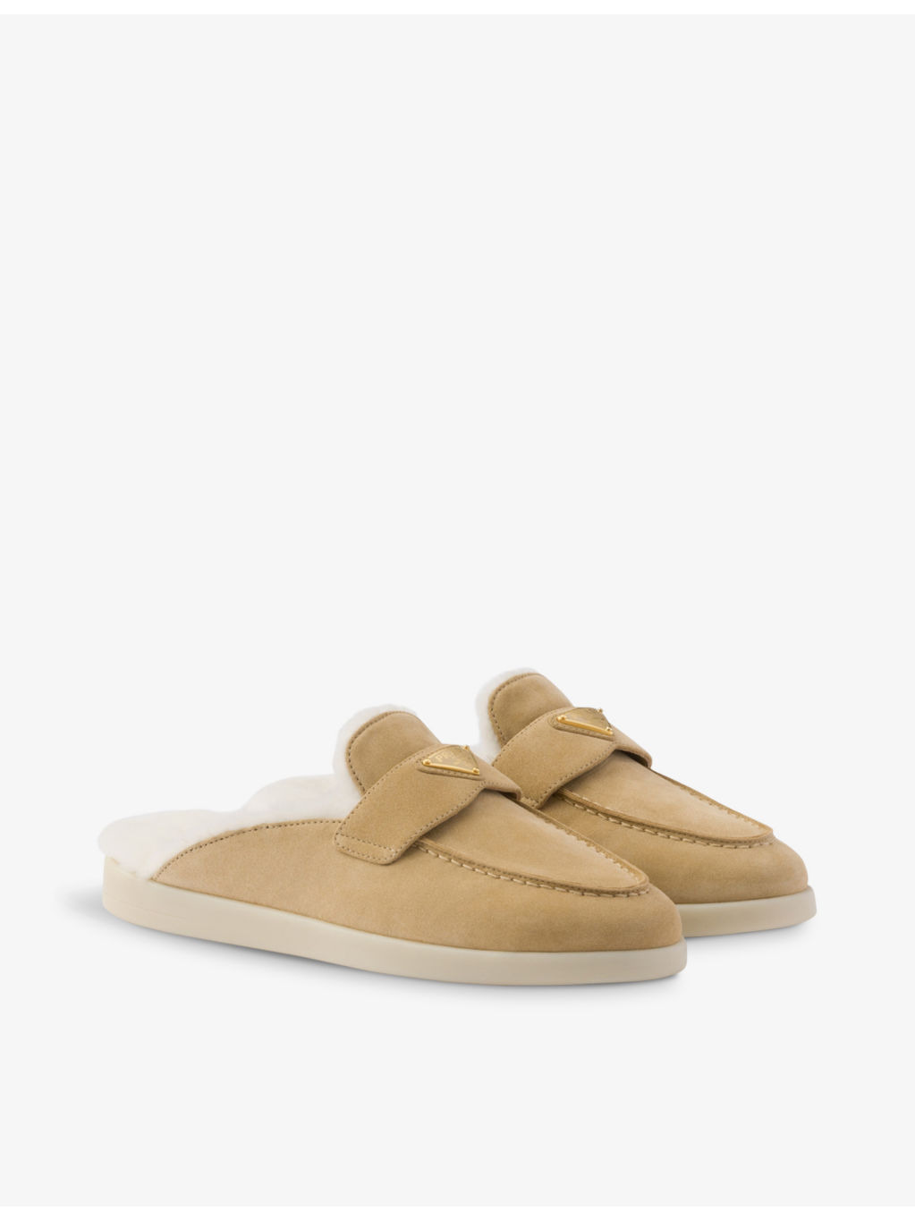 Brand-plaque suede and shearling mules - 3