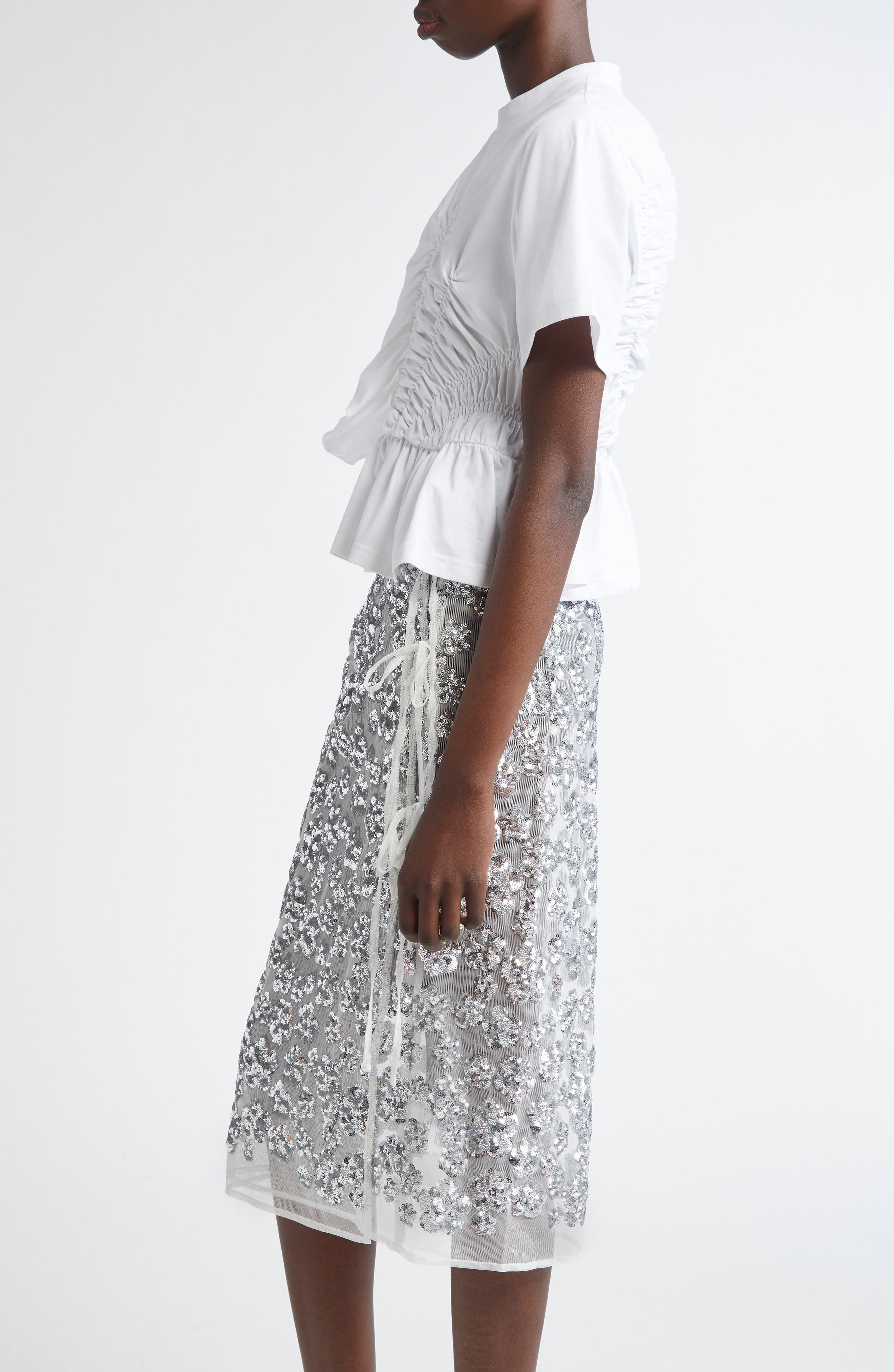 Cecilie Bahnsen Ace Smocked Jersey Peplum Top in White at Nordstrom - 4