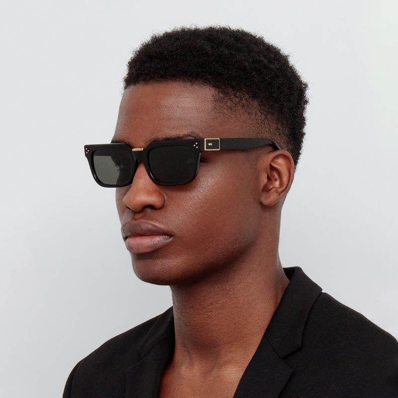 LINDA FARROW MEN'S YOAN ANGULAR SUNGLASSES IN BLACK outlook