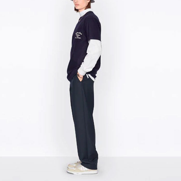 Men's DIOR SS22 Embroidered Plain Weave Knit Short Sleeve Navy Blue T-Shirt 213J637A0739-C583 - 5