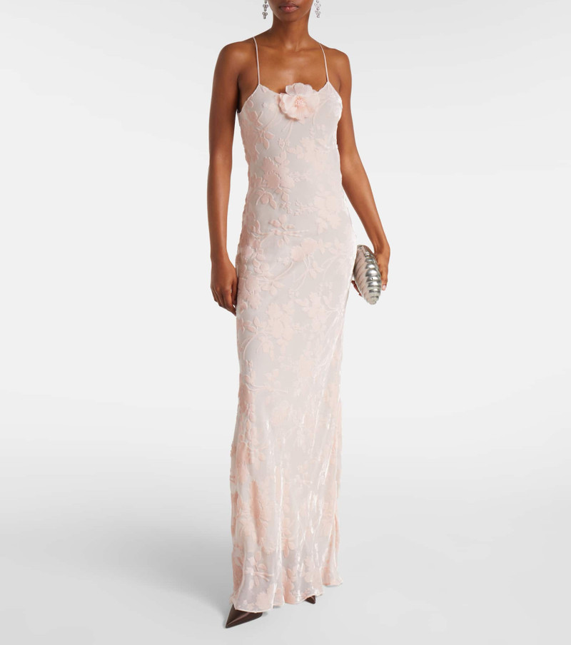 RODARTE Floral-appliqué velvet slip dress outlook