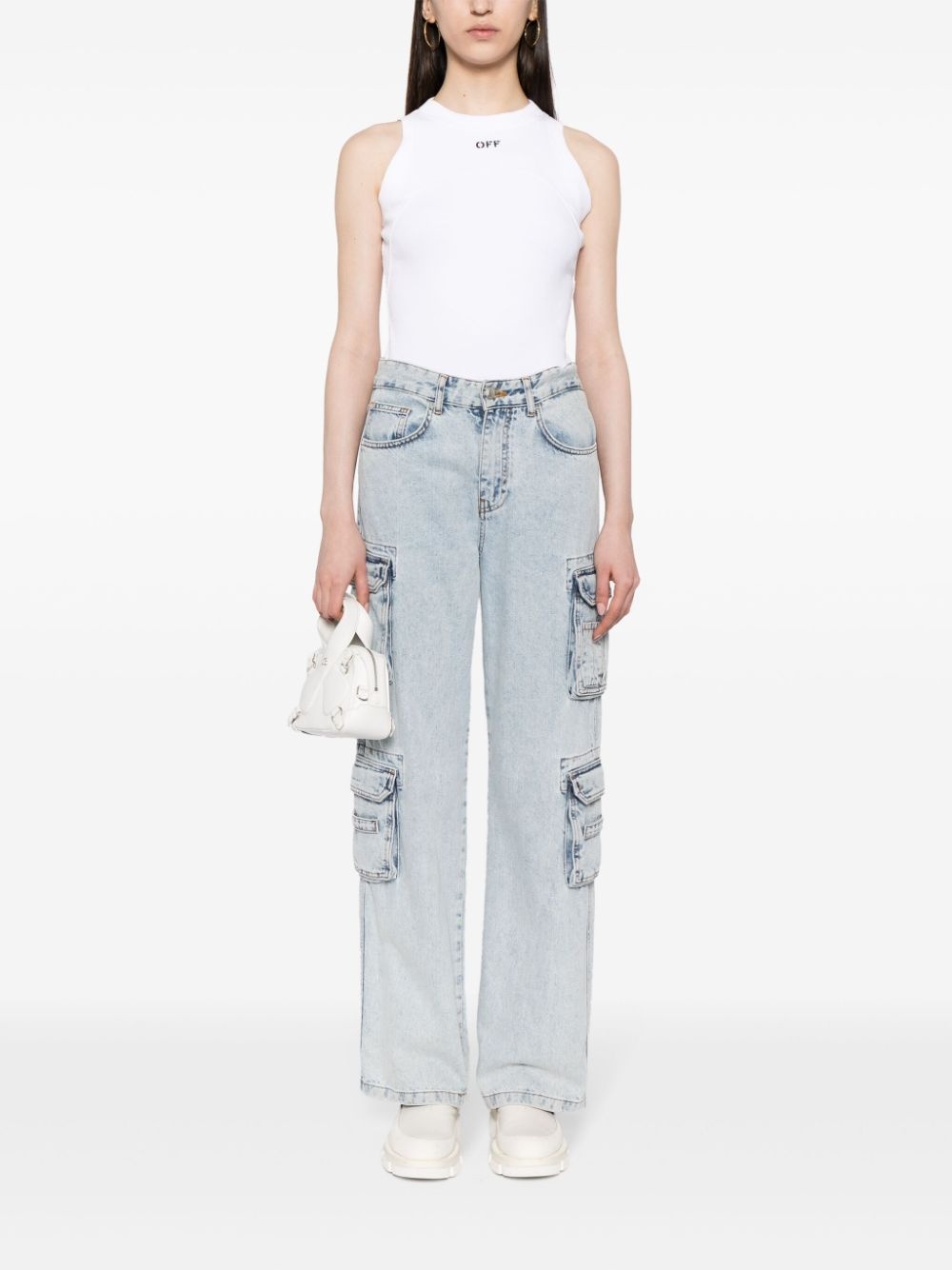 embroidered-logo ribbed tank top - 2