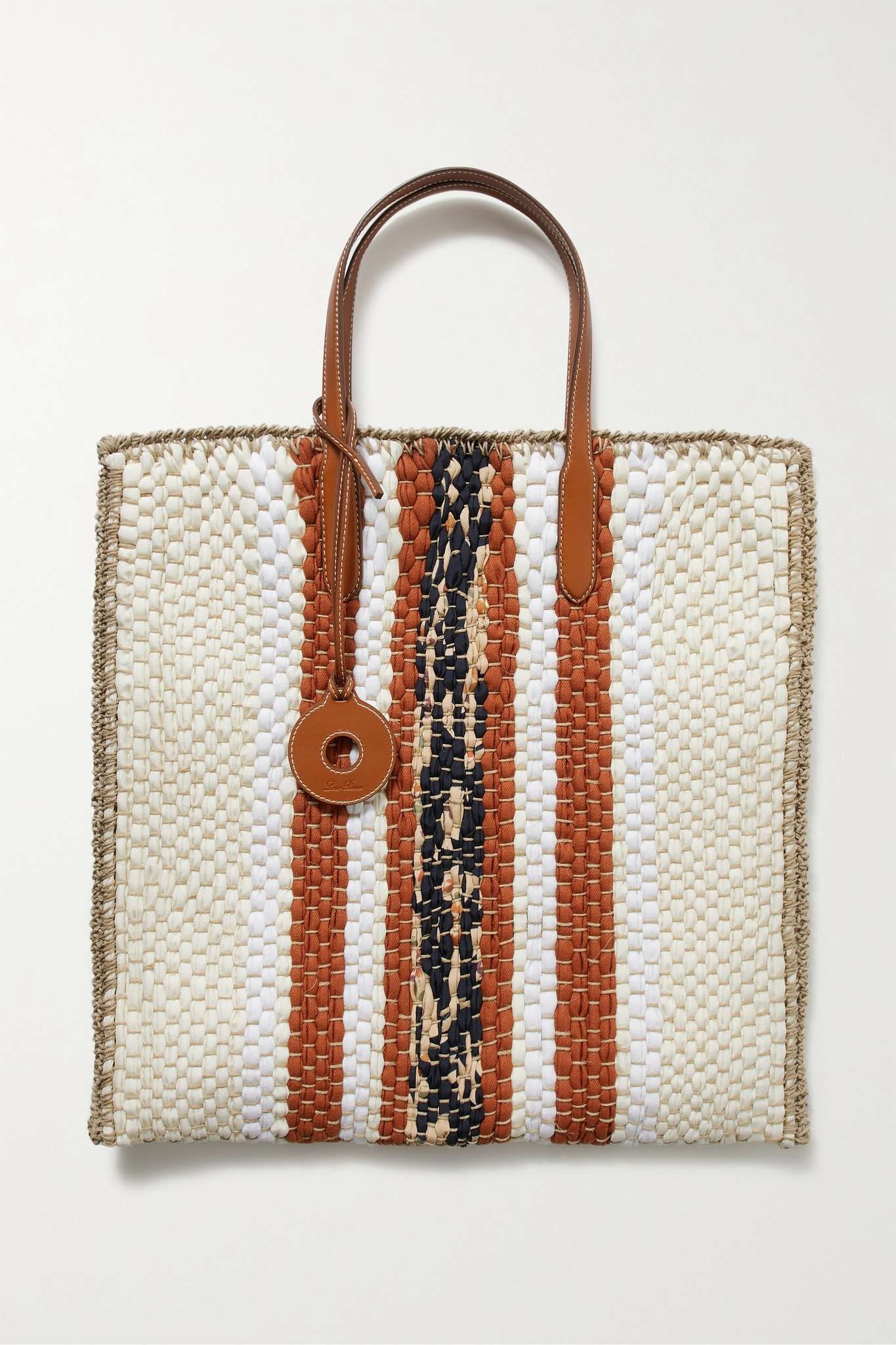 Blossom leather-trimmed striped wool and silk-blend tote - 1