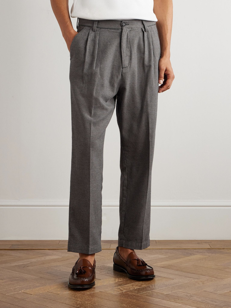 Stan Straight-Leg Pleated Houndstooth Cotton Trousers Gray 3