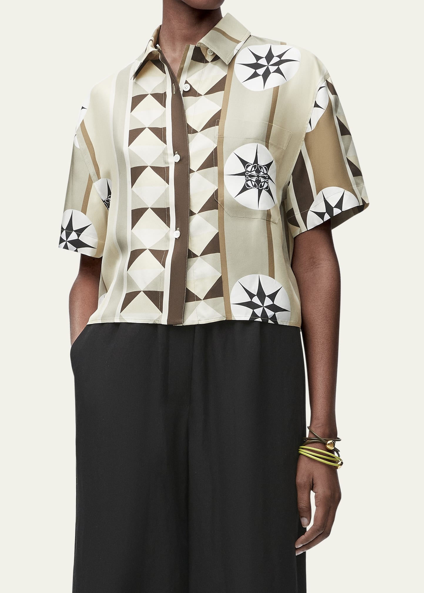 Scarf Print Cropped Boxy Silk Shirt - 2
