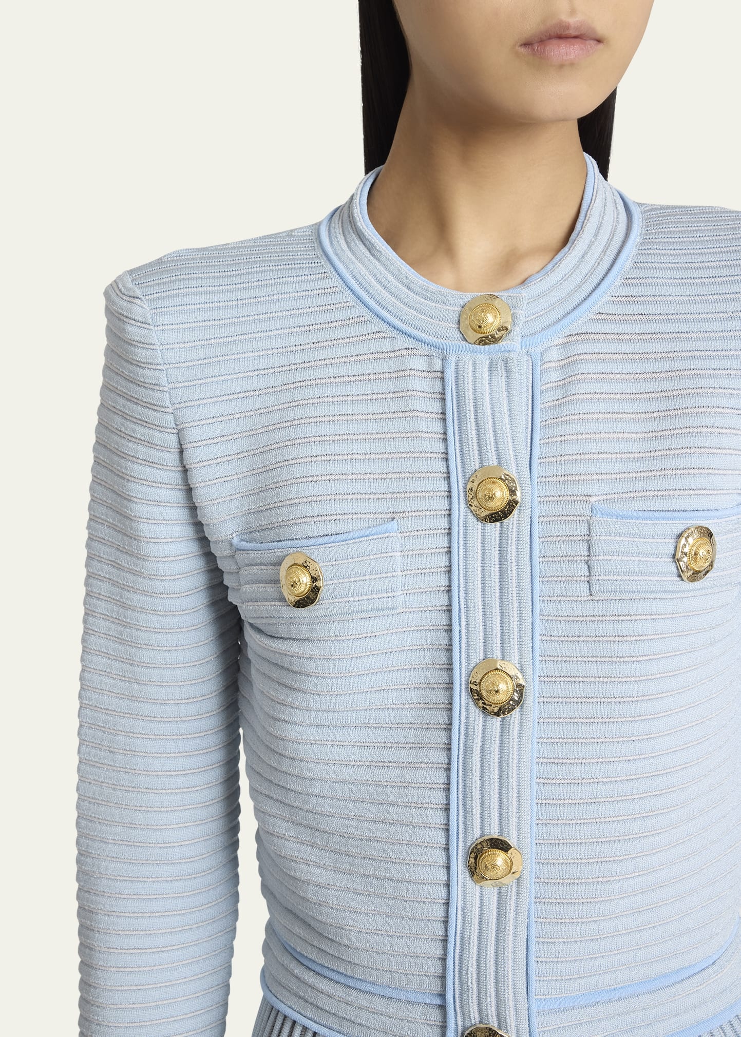 Buttoned Striped Knit Crop Cardigan - 5