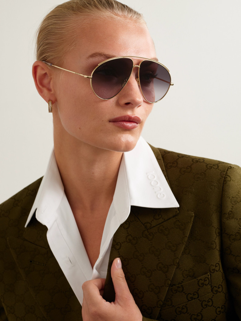 GUCCI Fashion Show Aviator-style Gold-tone Sunglasses outlook