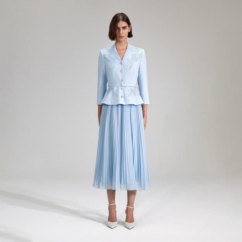 self portrait blue chiffon midi dress Blue 3D Flower Chiffon Midi Dress  self-portrait
