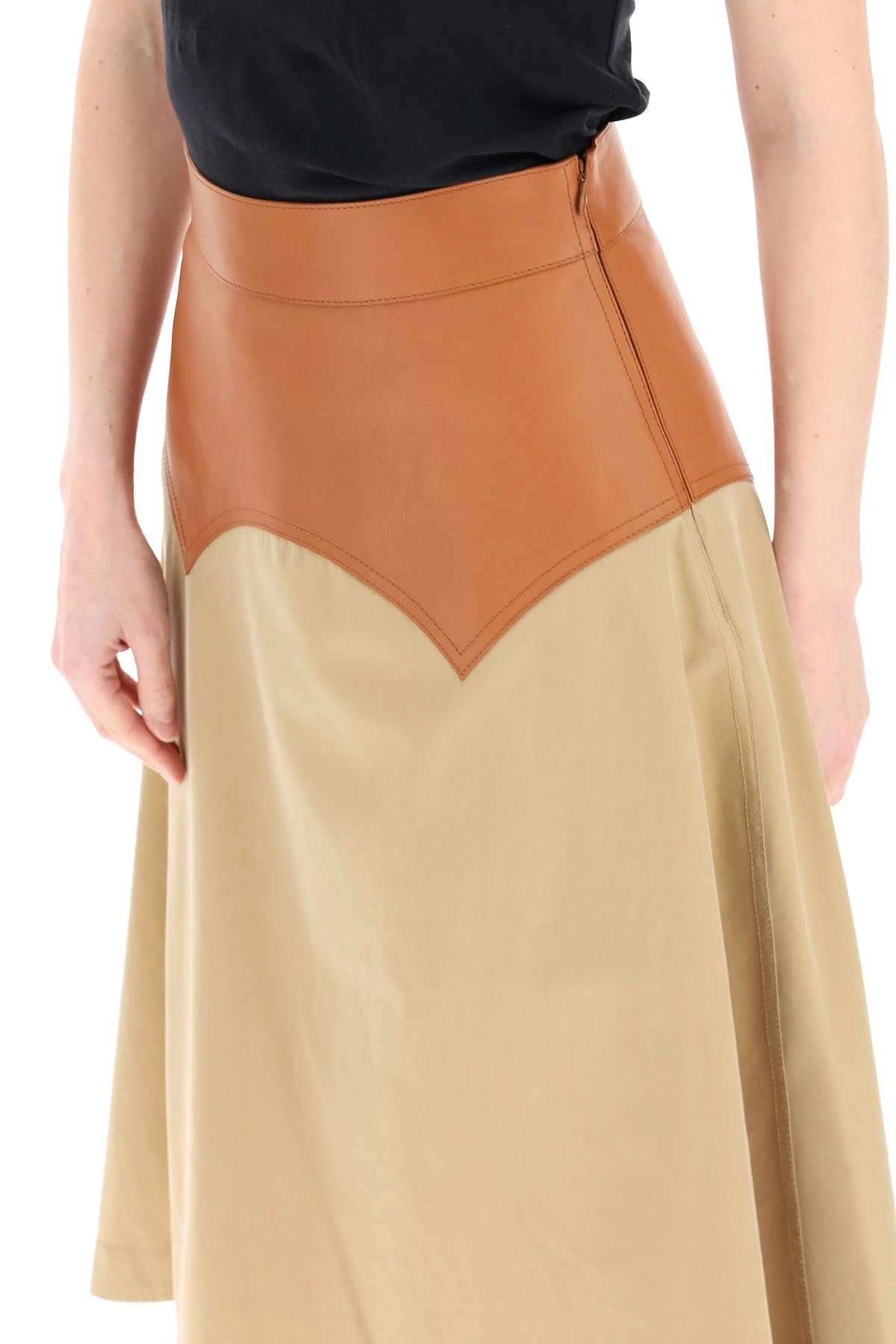 LEATHER AND COTTON MIDI SKIRT - 5