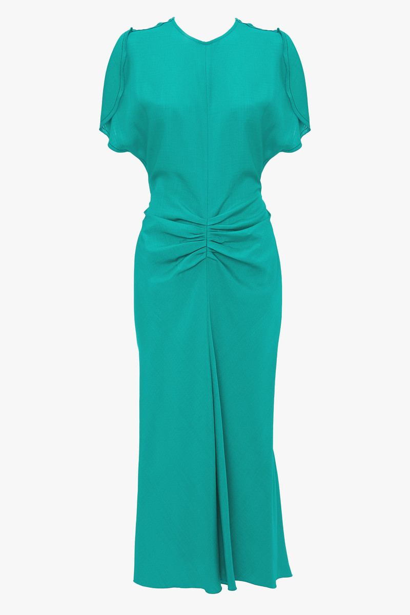 Gathered Waist Midi Dress In Peacock - 1