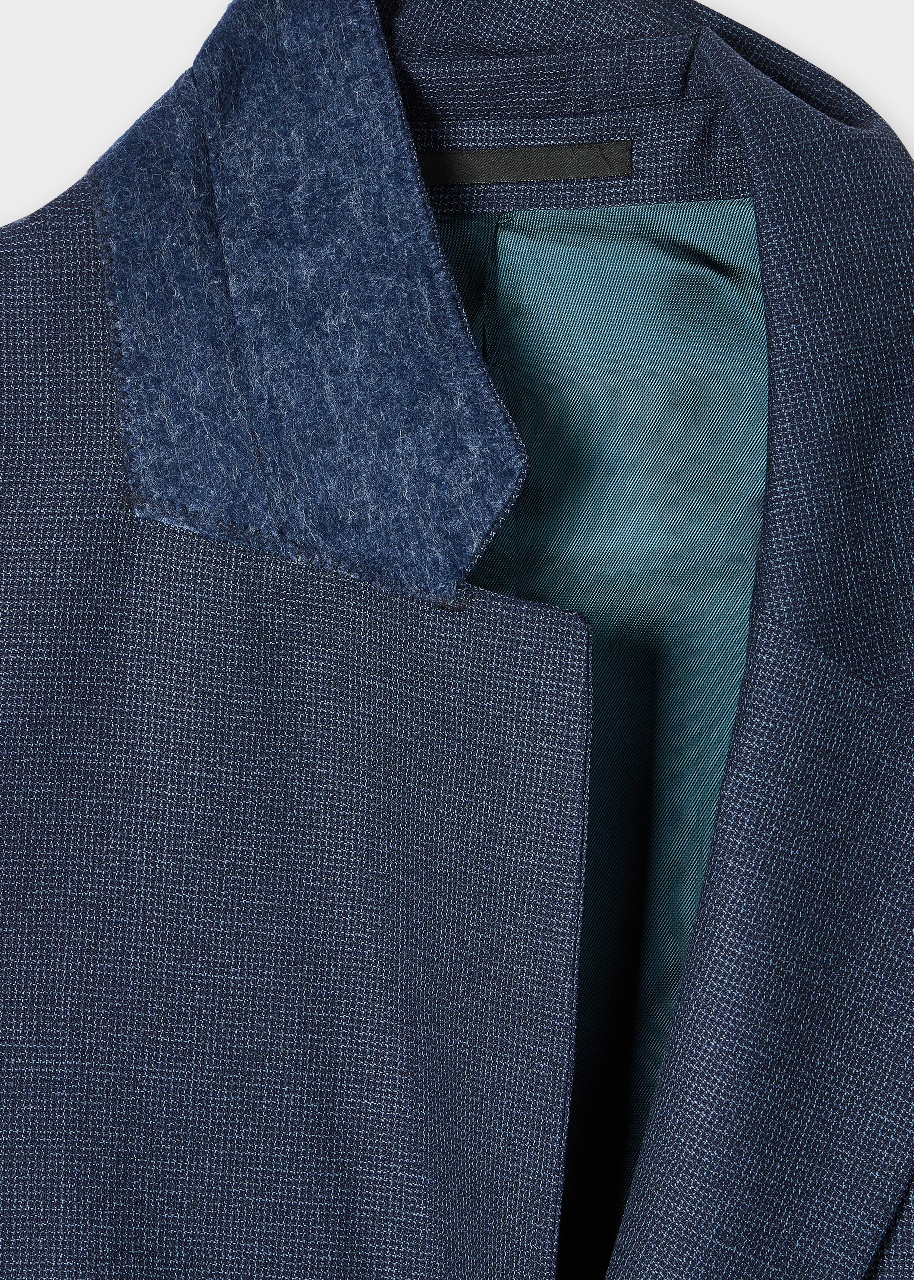 Navy Wool-Blend Micro-Check Blazer - 2