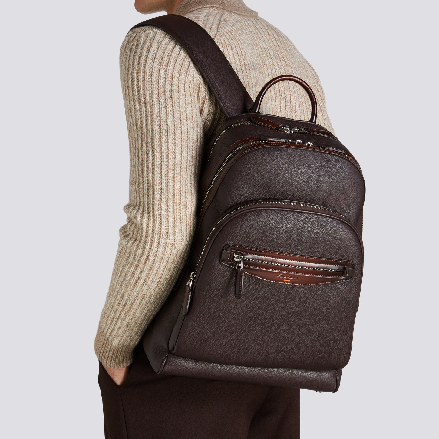 Dark brown tumbled leather backpack - 2