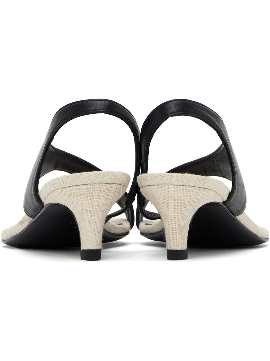 Black & Beige Leather Thong Heeled Sandals - 2