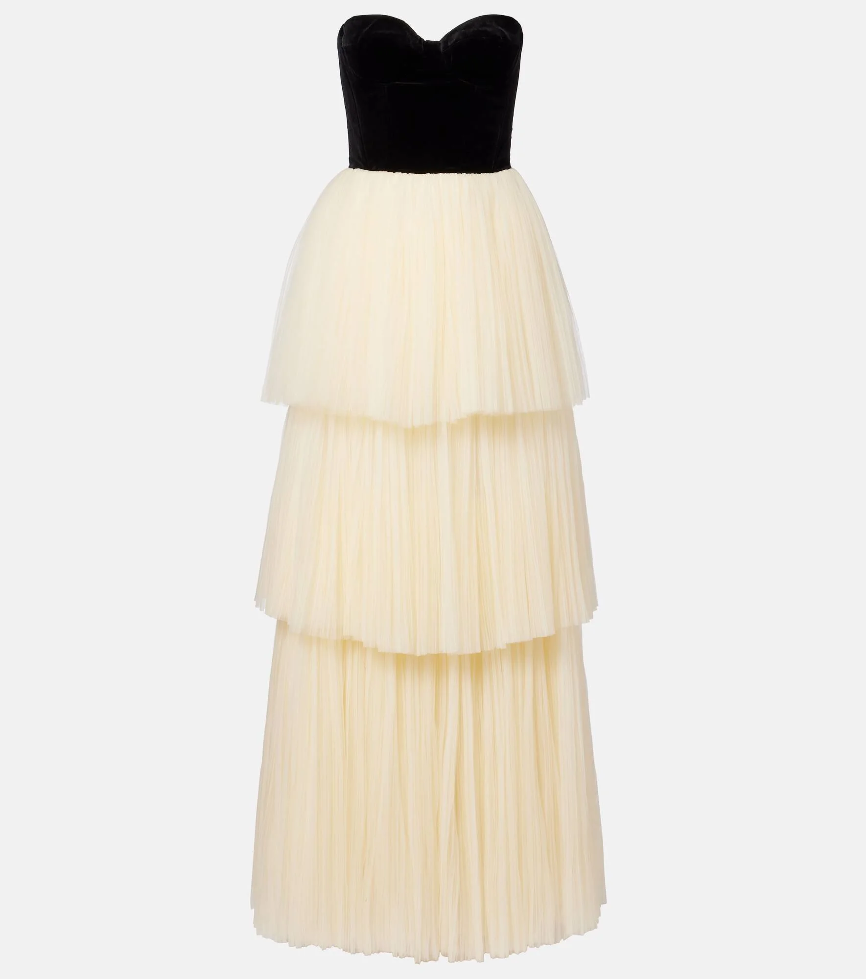 Plissé velvet-trimmed tulle gown - 1