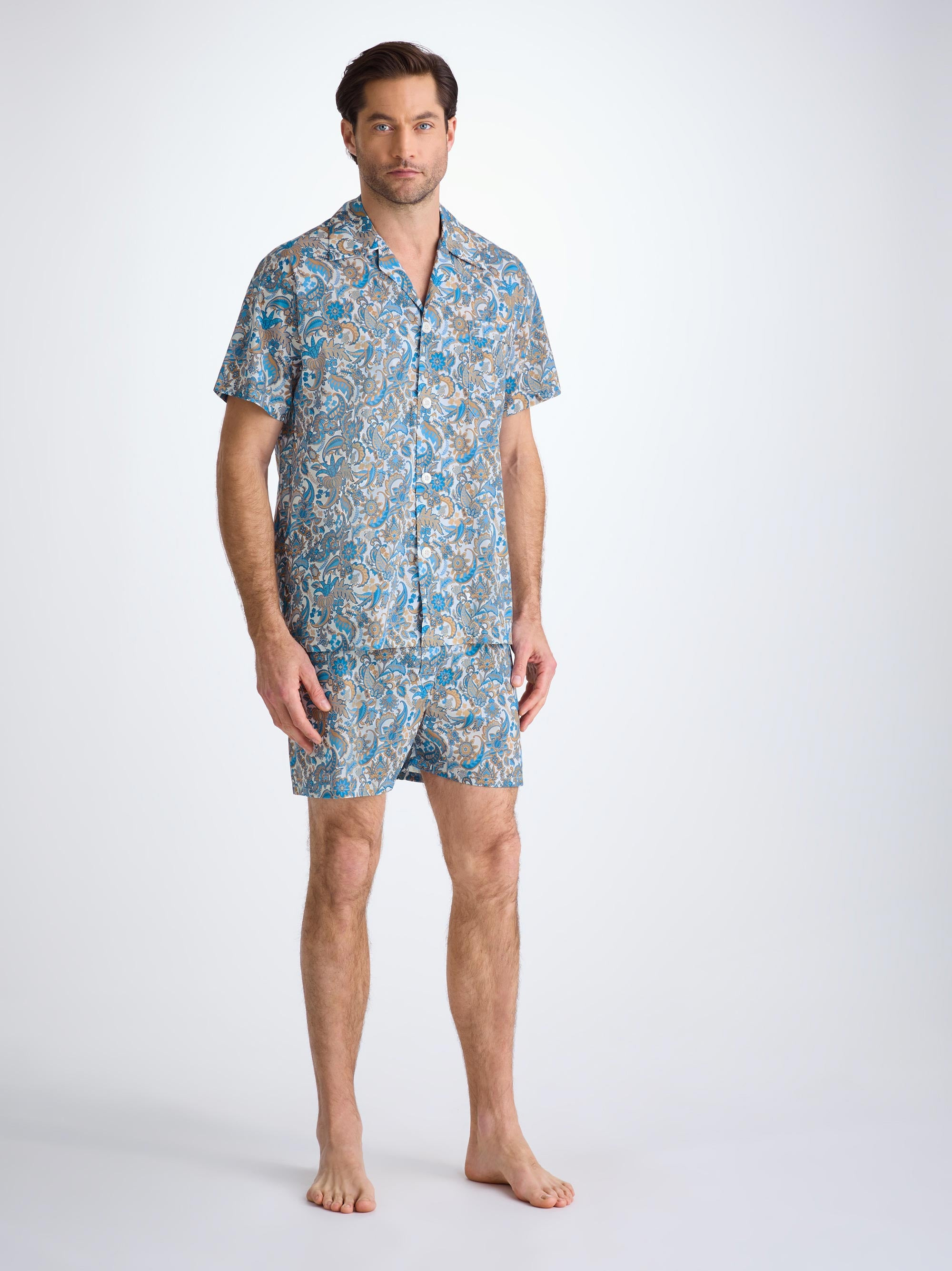 Men's Short Pajamas Cotton Batiste White Jungle Paisley Print - 3