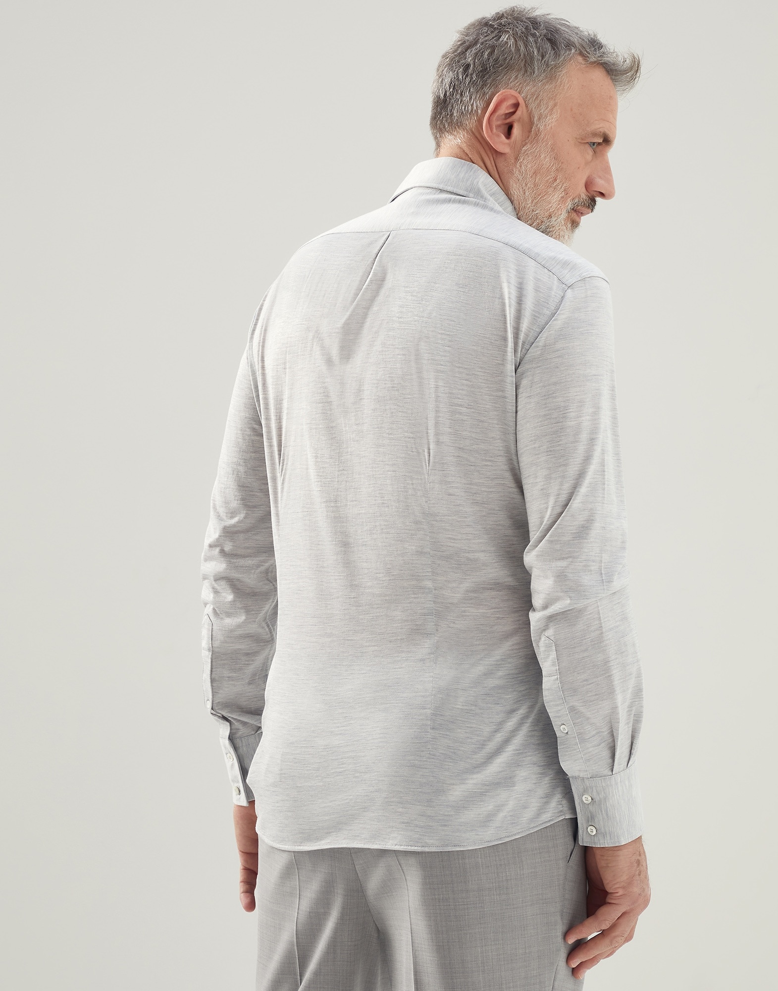 Silk and cotton lightweight jersey slim fit spread collar shirt - 2