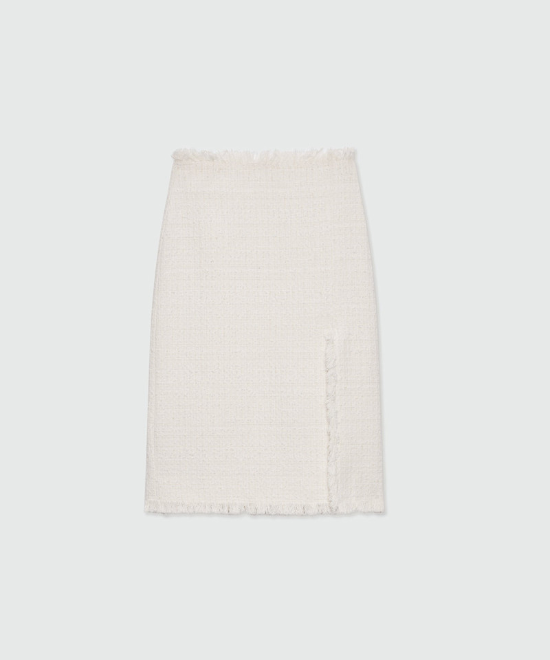 Off-white high-waisted boucle tweed-effect midi skirt 1