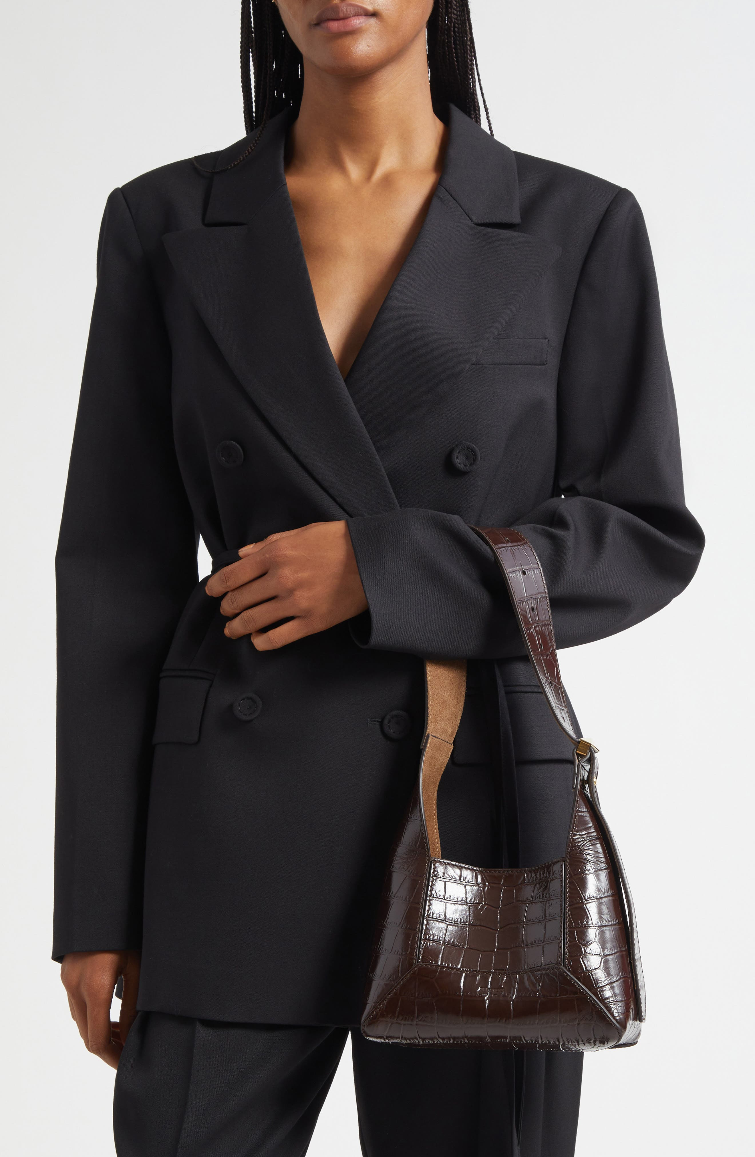 Jimmy Choo Small Diamond Croc Embossed Leather Hobo Bag in Chocolate/Gold at Nordstrom - 2