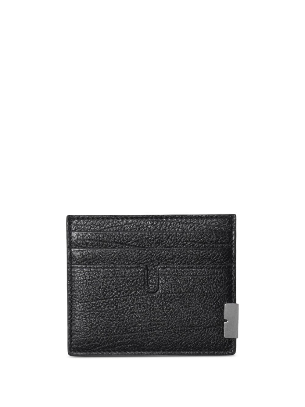 grained-texture leather cardholder - 1