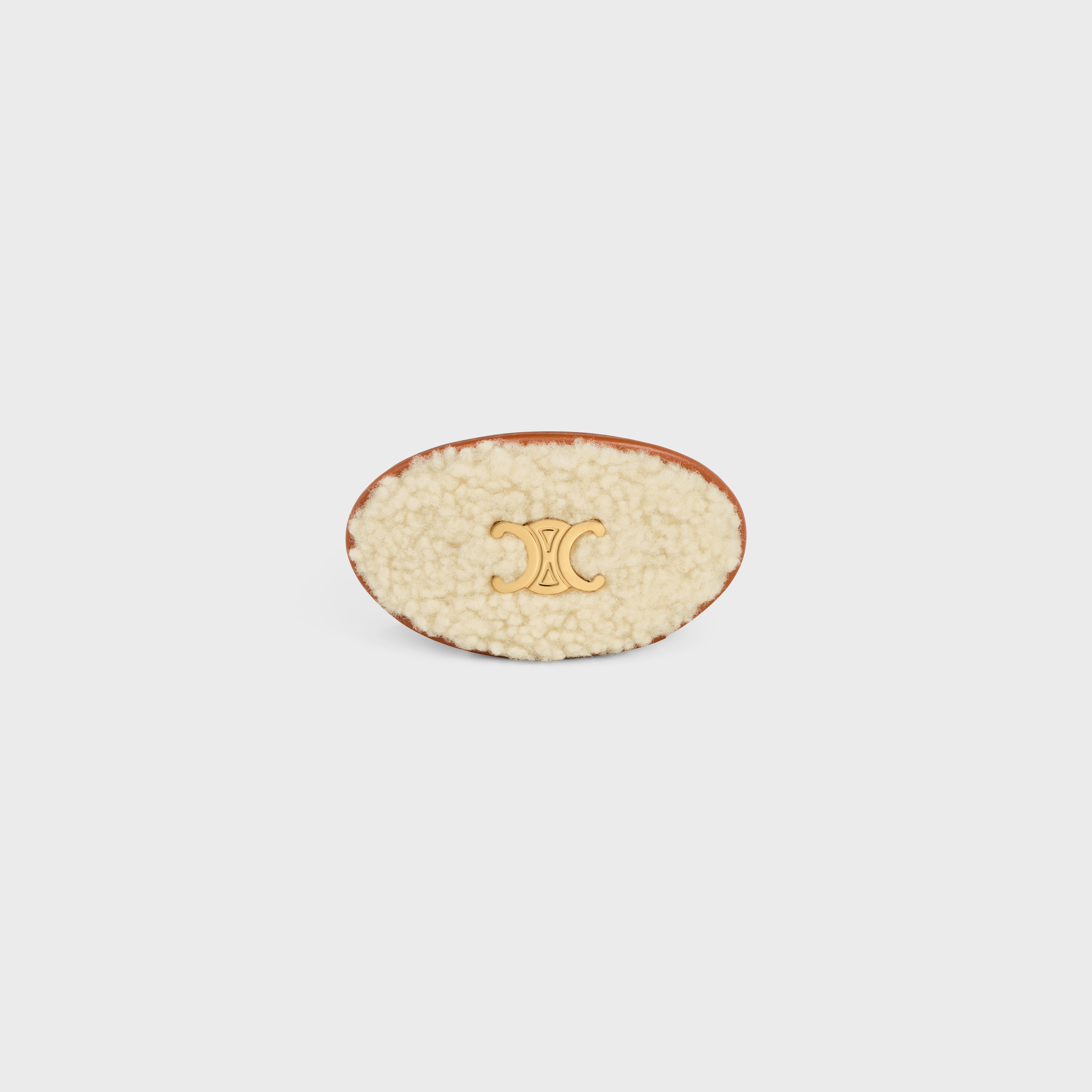 Triomphe Hair Clip in Shearling, Calfskin, Brass with Gold Finish and Steel - 1