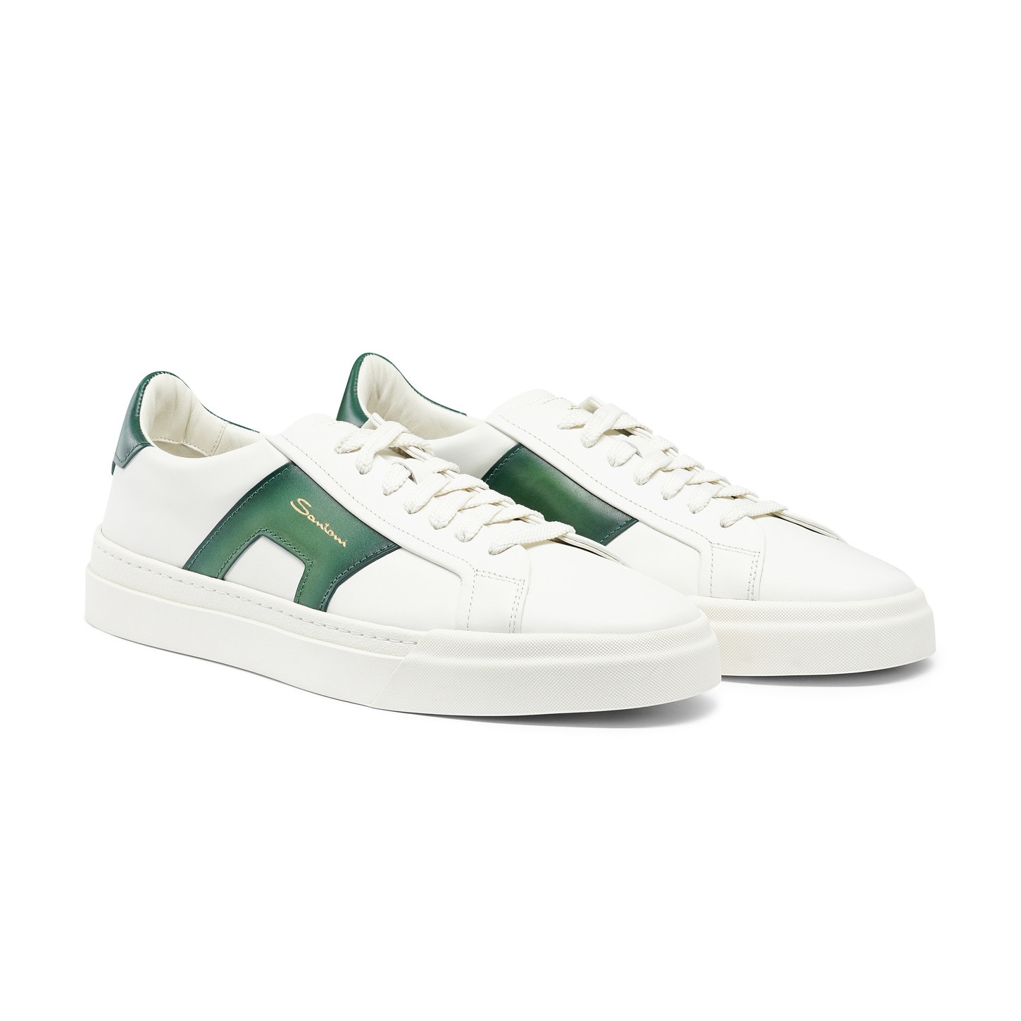Men’s white and green leather double buckle sneaker - 3
