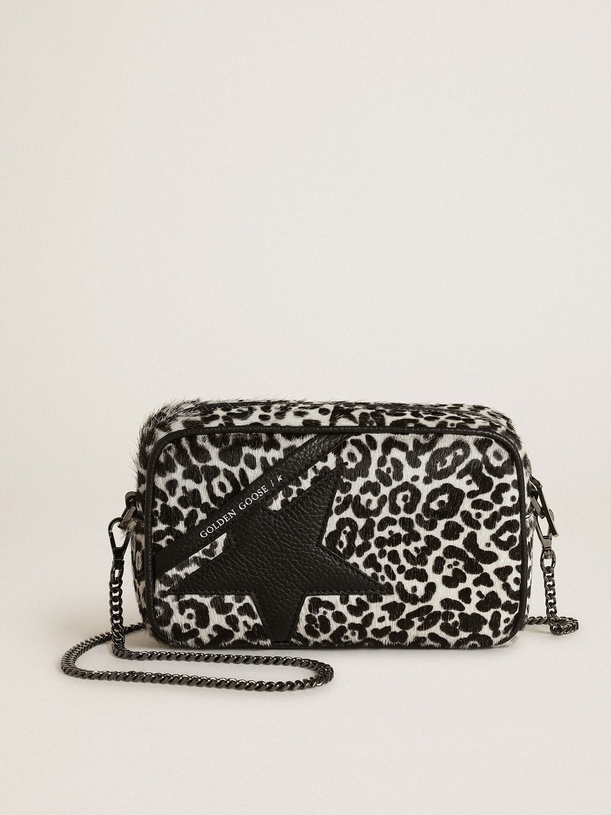 Mini Star Bag in black and white leopard-print pony skin with black leather star - 1