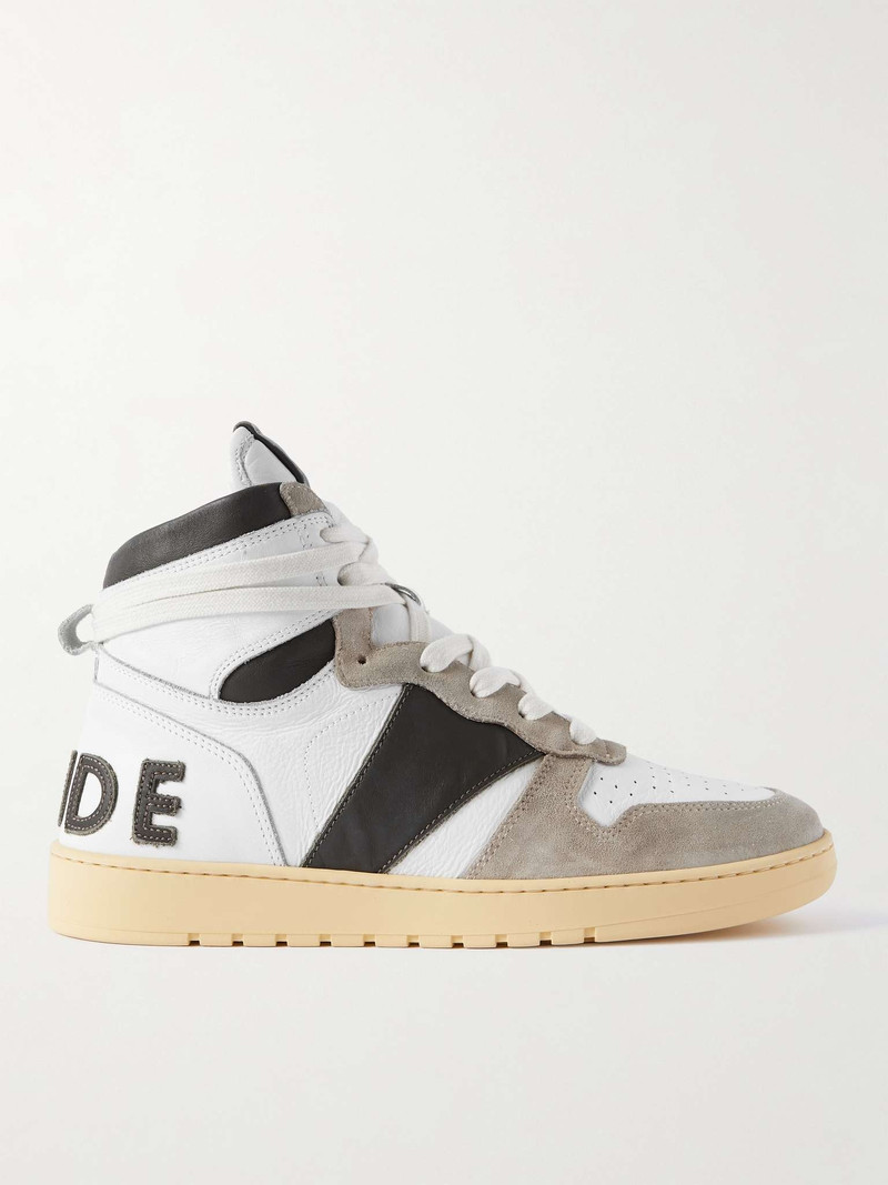 Rhecess Colour-Block Distressed Suede-Timmed Leather High-Top Sneakers 1