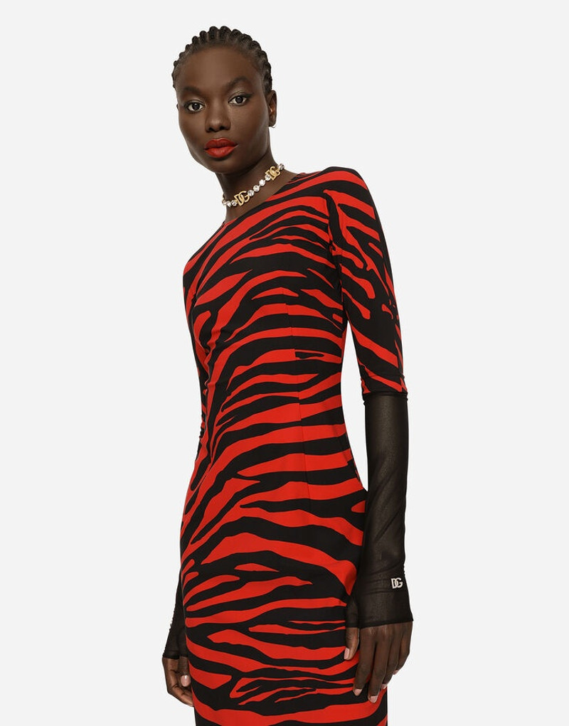 Zebra-print jersey 미디 드레스 3