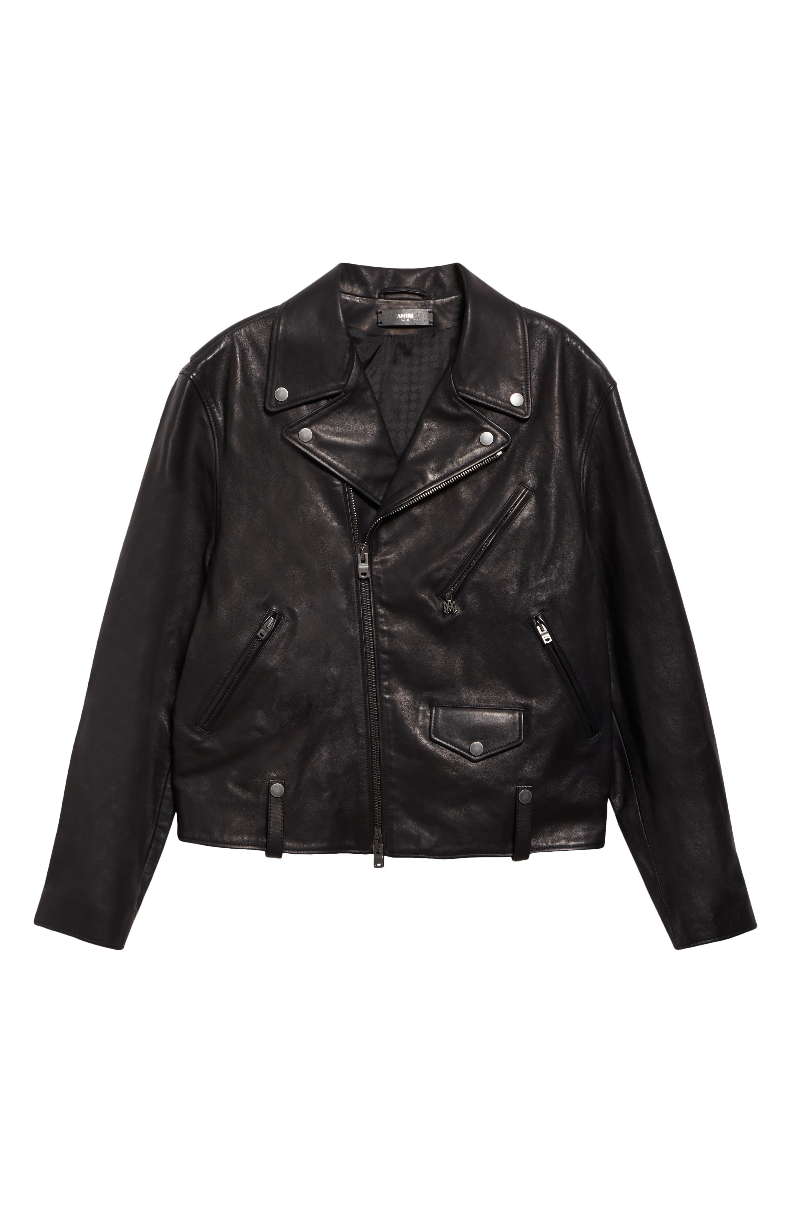 AMIRI Hollywood Appliqué Leather Biker Jacket in Black at Nordstrom - 7