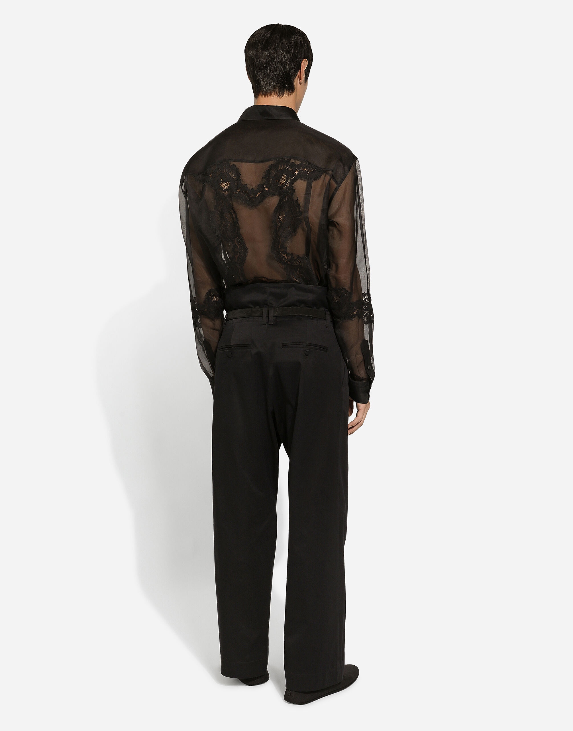Oversize organza shirt with lace inserts - 3
