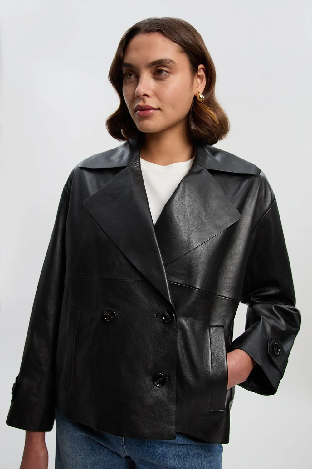 Leather Button Jacket - 1