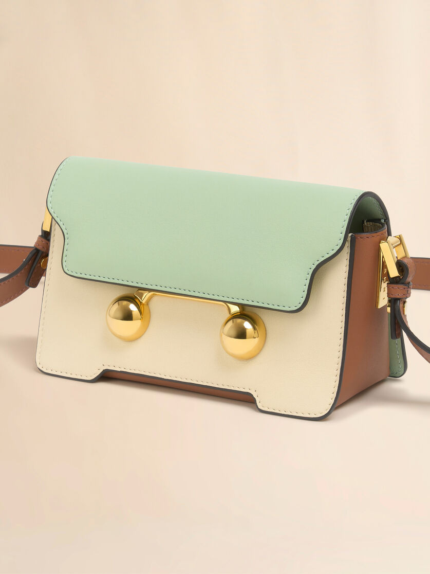 GREEN CREAM AND BROWN LEATHER TRUNKAROO MINI SHOULDER BAG - 5