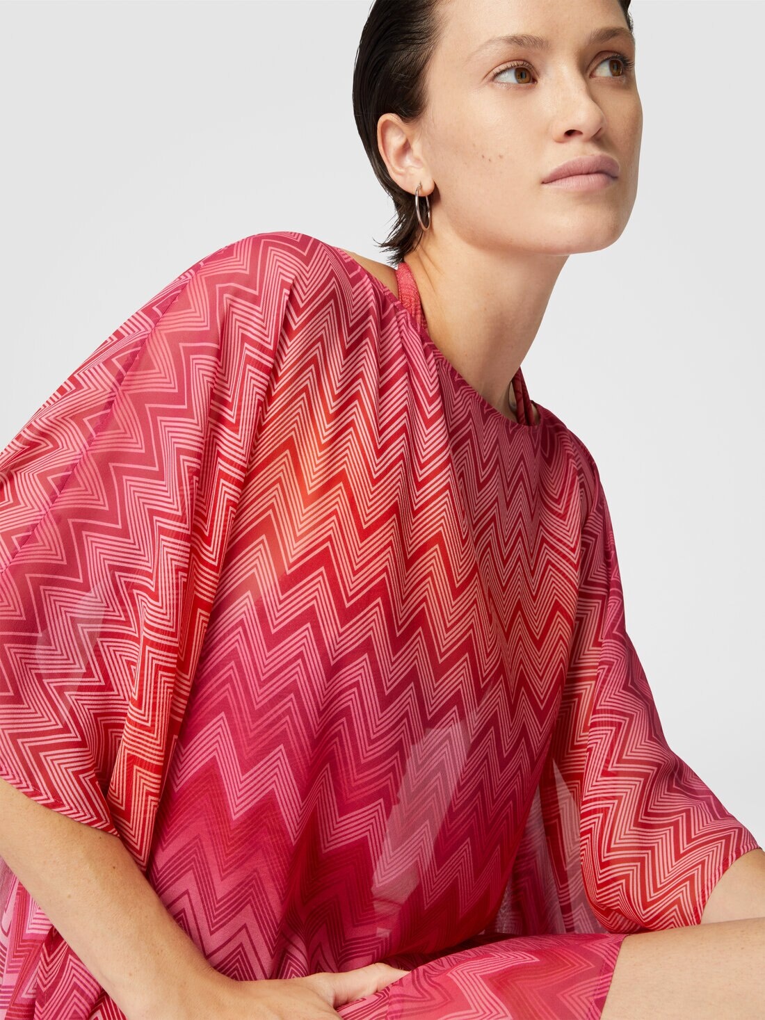Short printed silk kaftan with wide sleeves - 5