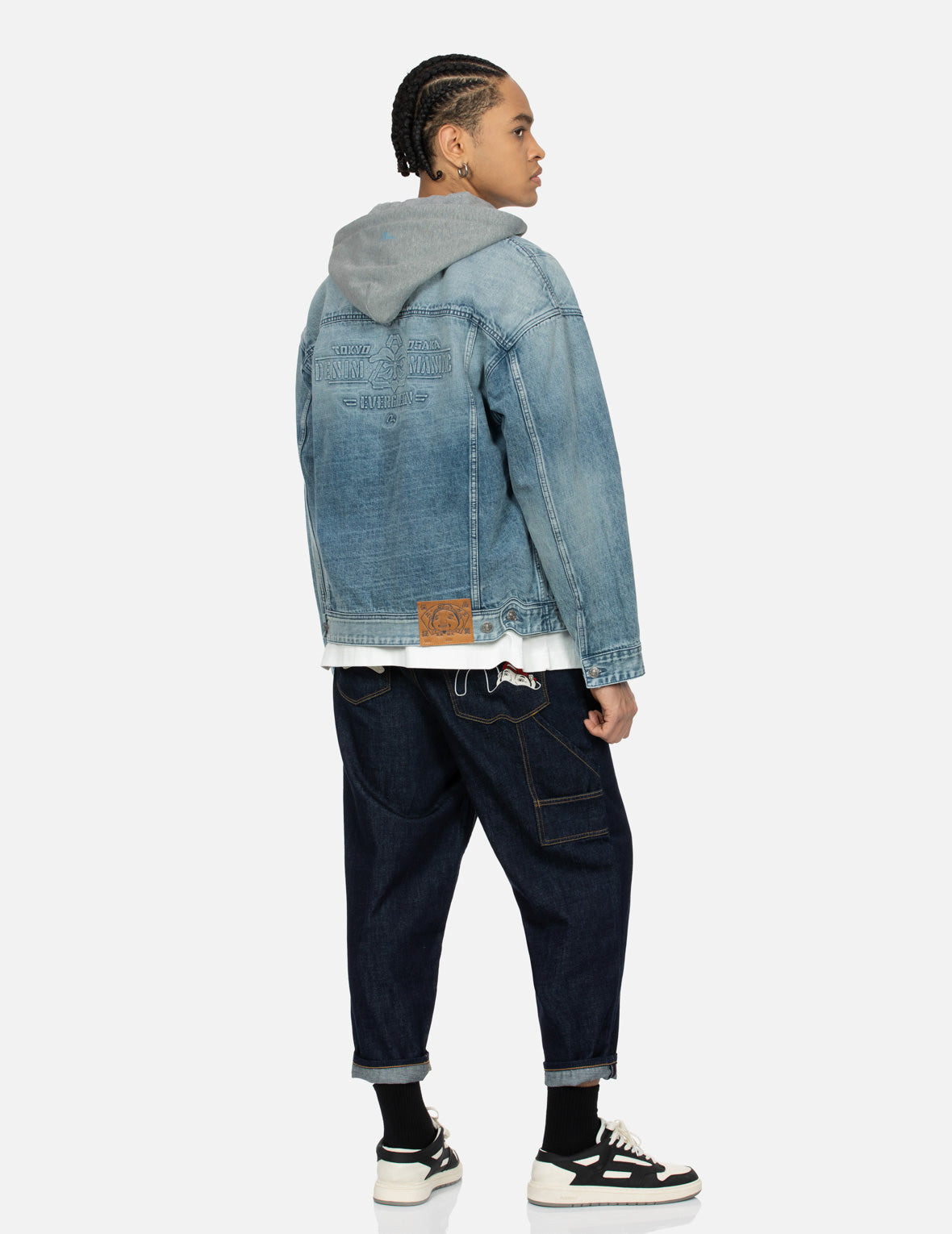 SEAGULL AND LOGO EMBOSSED PRINT LOOSE FIT DENIM JACKET - 4