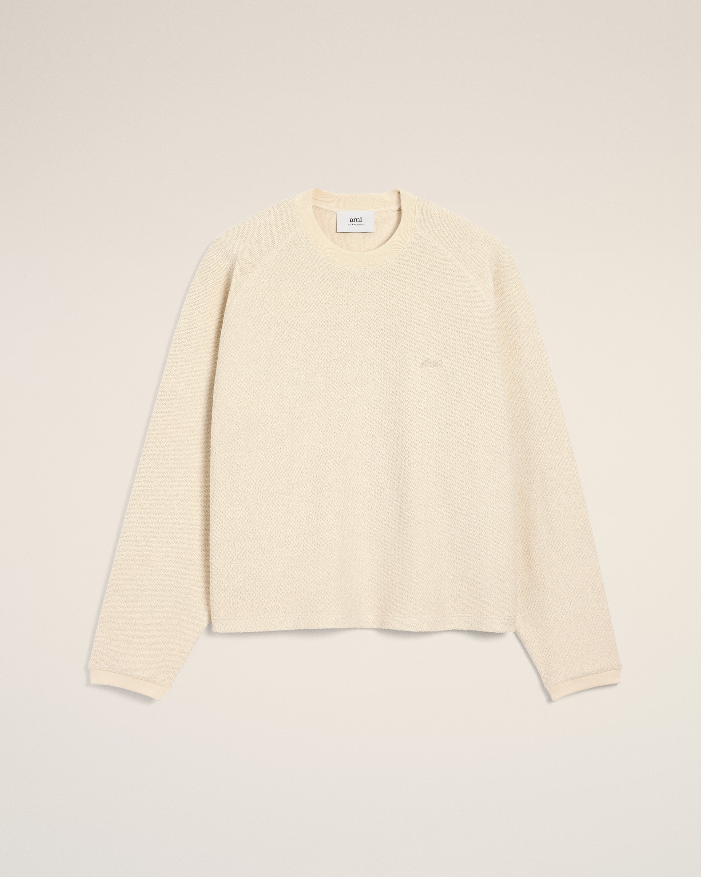 WHITE LEATHER RAGLAN SLEEVED CREWNECK SWEATSHIRT - 7
