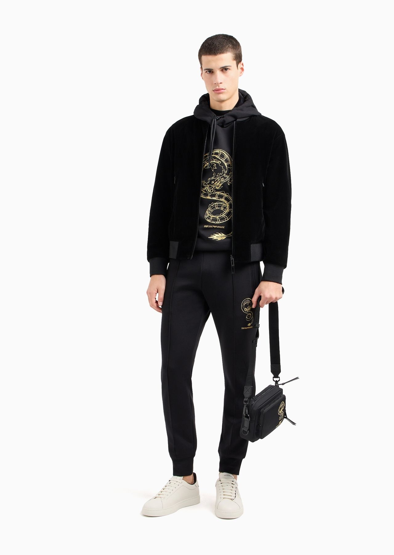 Double-jersey joggers with dragon embroidery - 4
