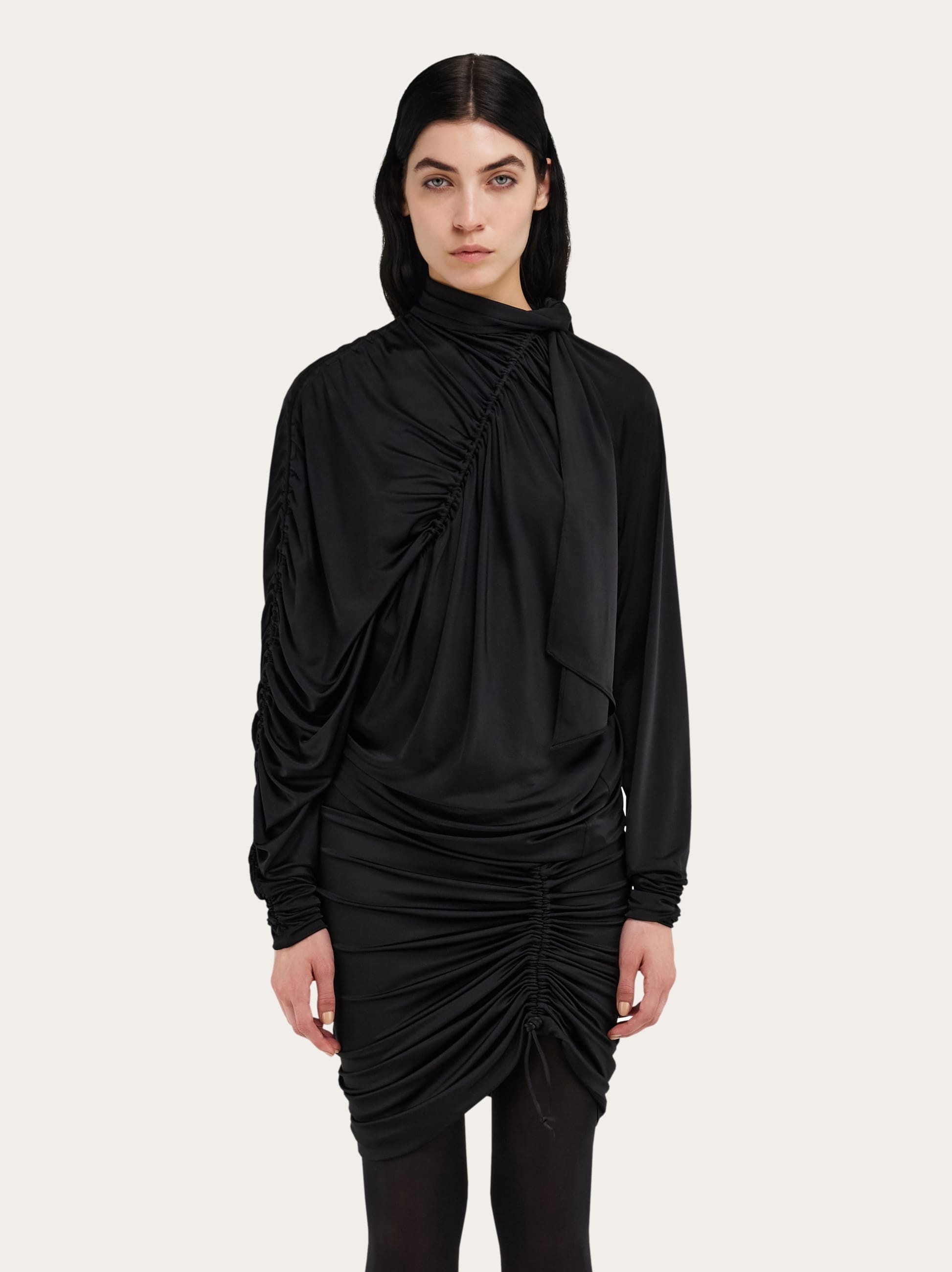 Long sleeved mini dress with gathered detail - 2